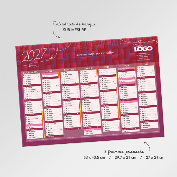 Calendrier de banque - 3 formats