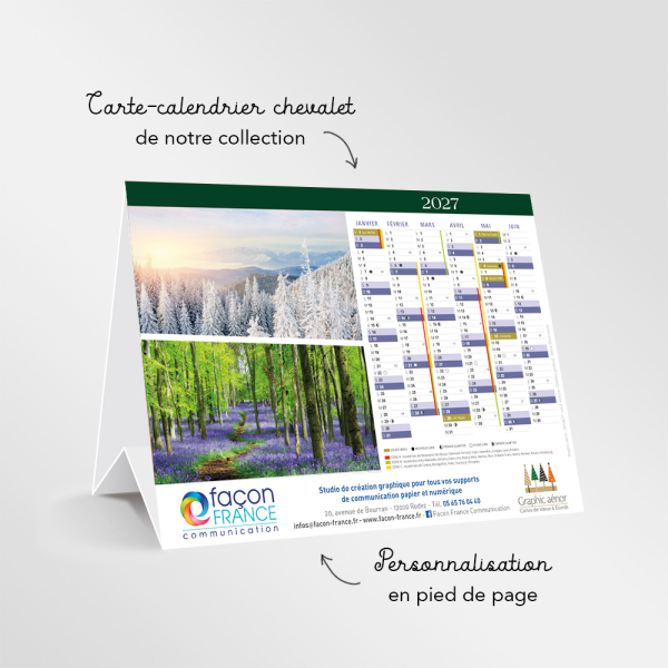 Carte-calendrier chevalet - Année 2027 en 4 saisons